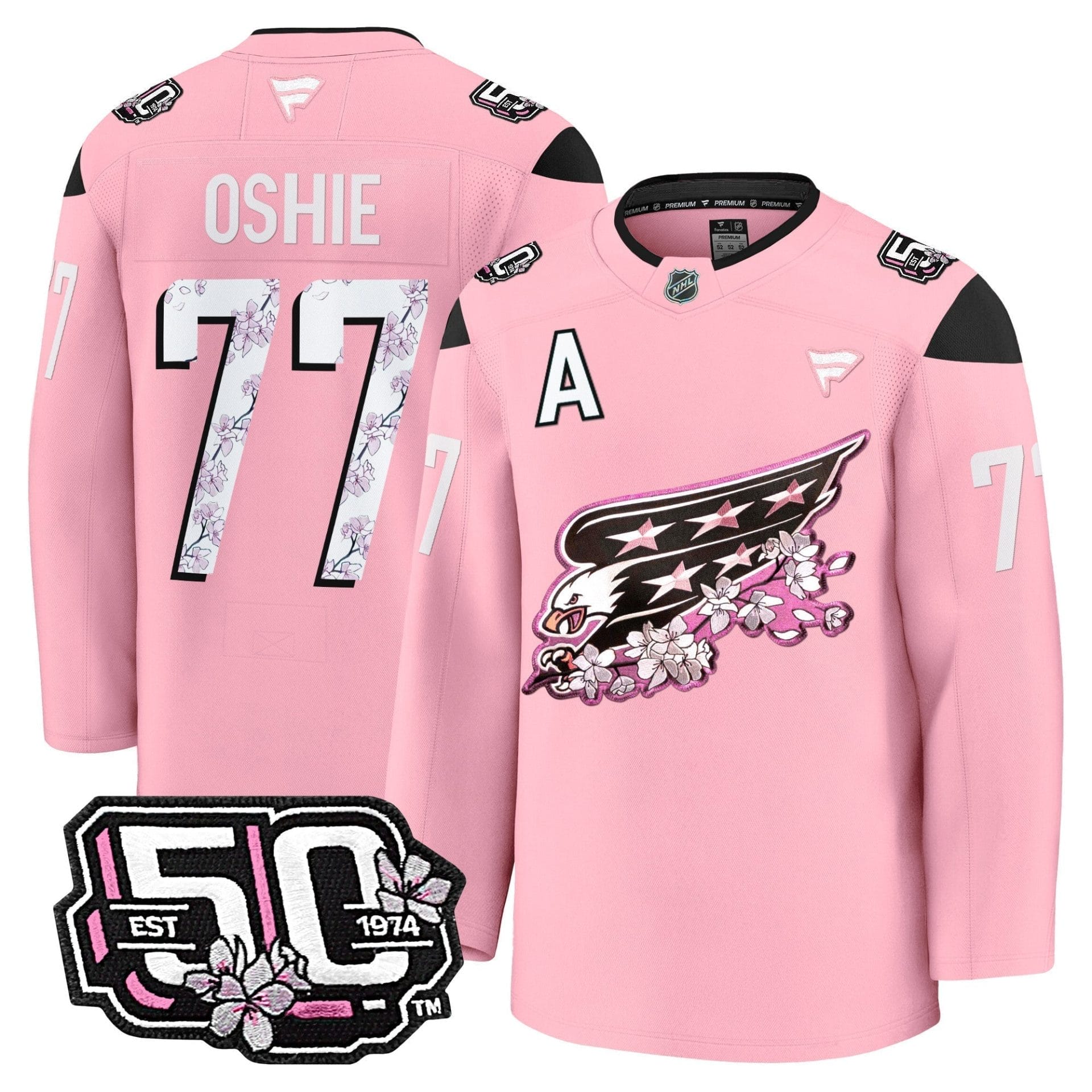Men Washington Capitals 50th Anniversary Cherry Blossom Premium Jersey - All Stitched - Image 20