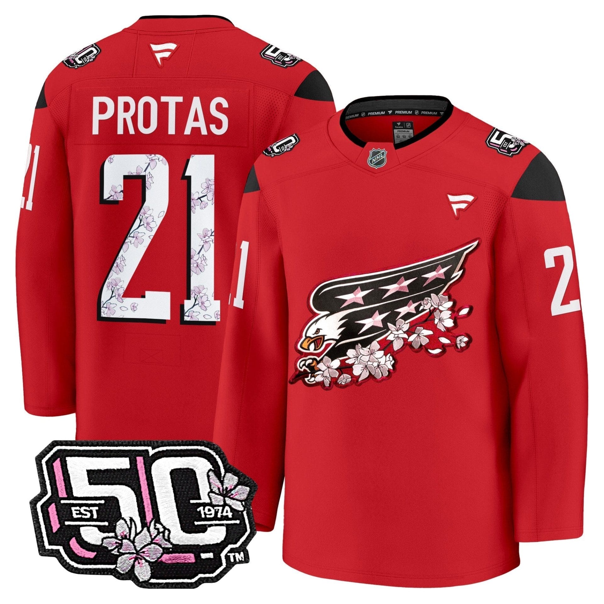 Men Washington Capitals 50th Anniversary Cherry Blossom Premium Jersey - All Stitched - Image 11