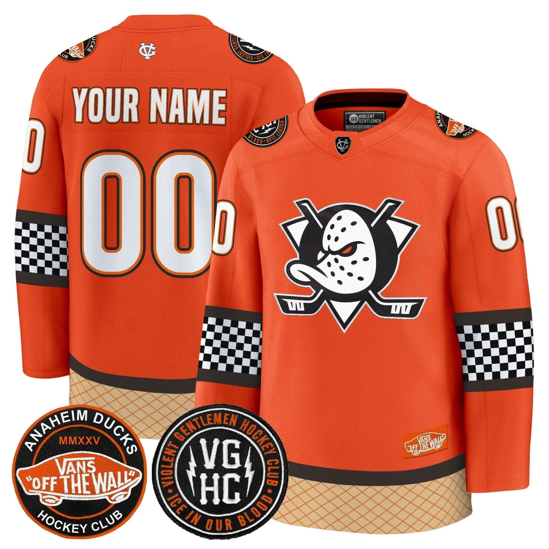 Alternative view of Anaheim Ducks Checkerboard 2025 Premium Custom Jersey - All Stitched
