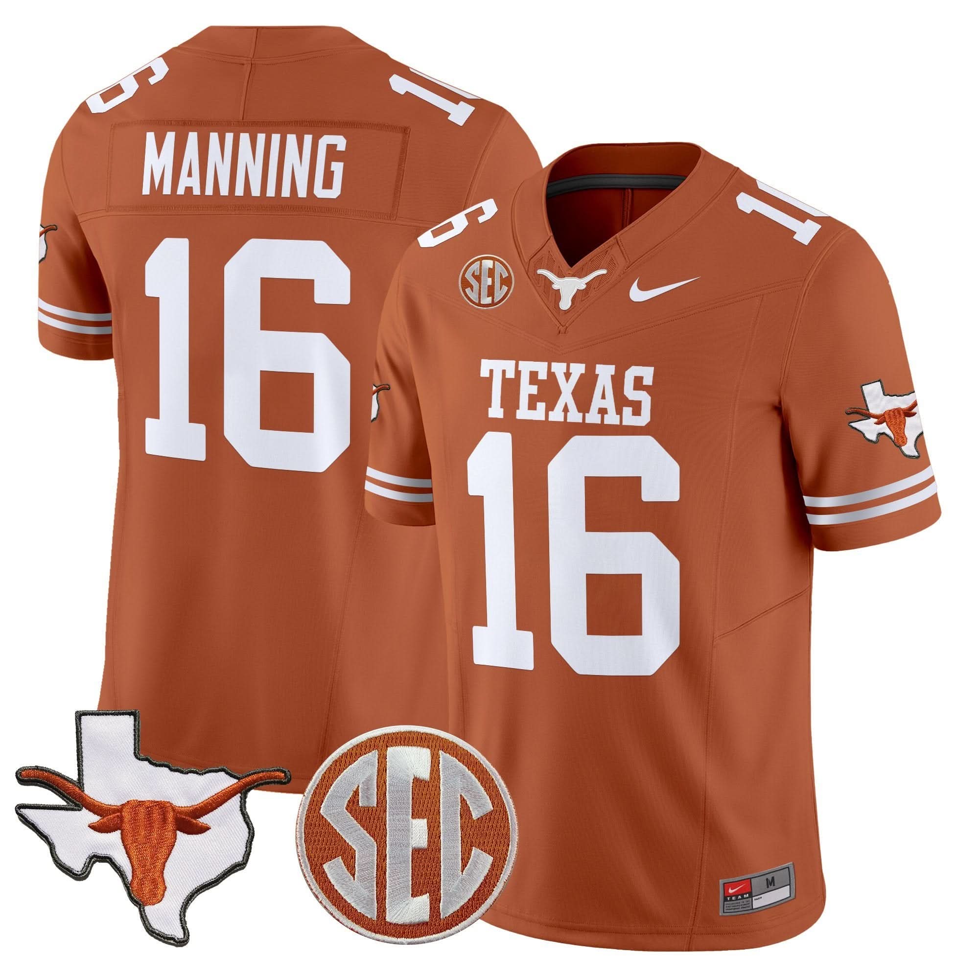 Texas Longhorns 2025 State Map & SEC Patch Vapor Limited Jersey - All Stitched