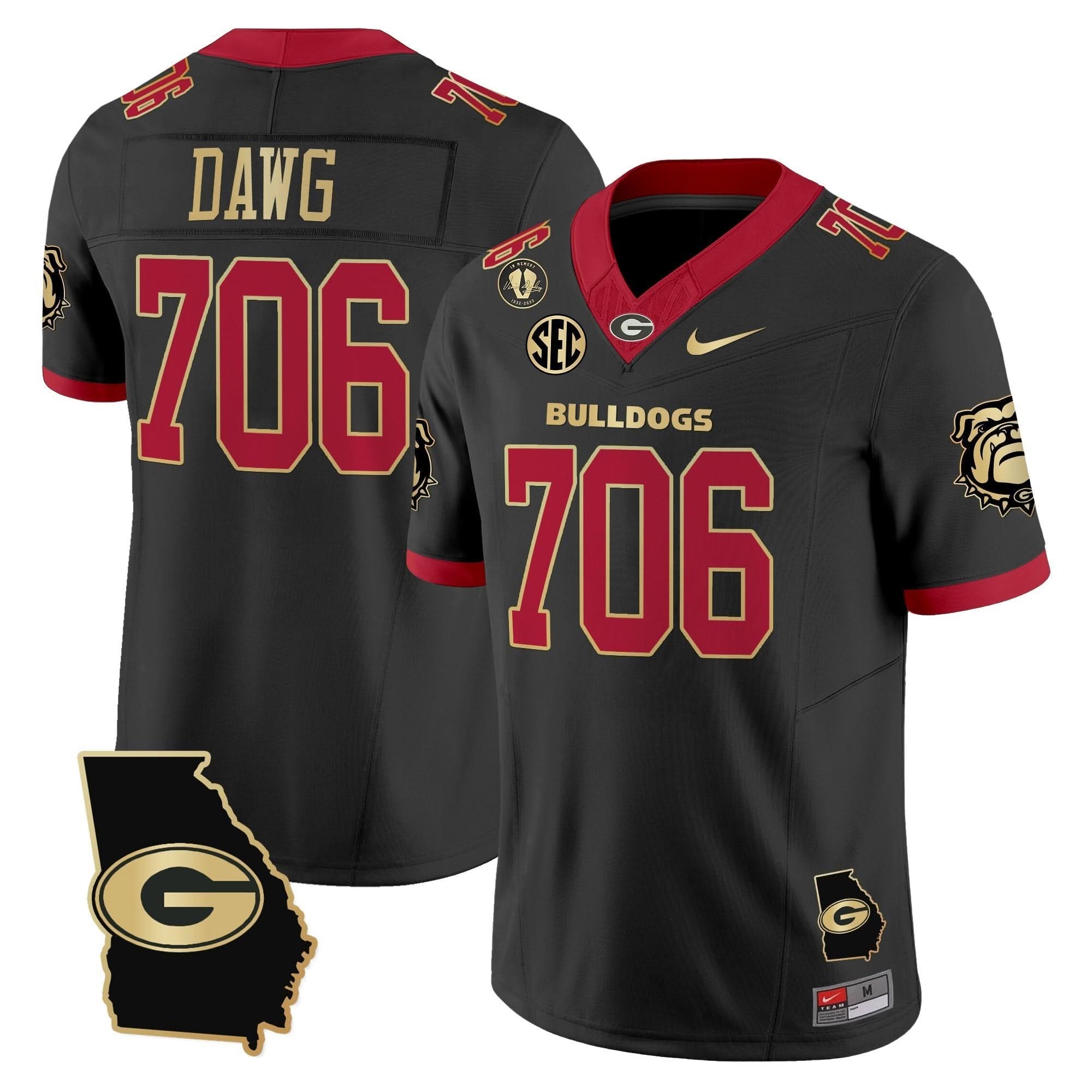 Georgia Bulldogs 2025 Georgia Map & Vince Dooley Patch Vapor Limited Jersey - All Stitched - Image 2