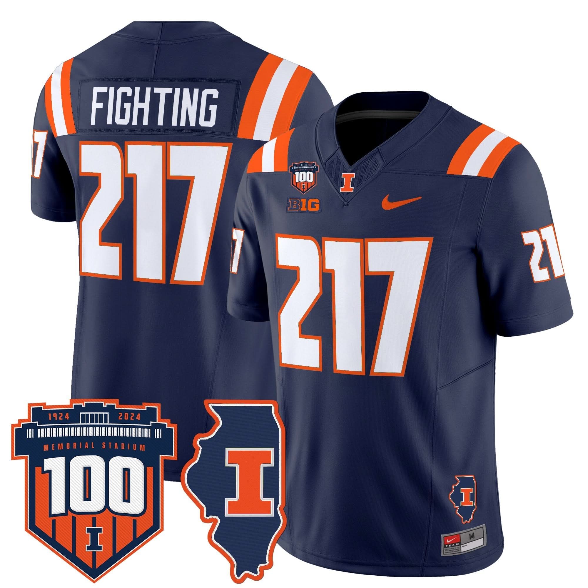 Illinois Fighting Illini 100th Memorial Stadium Patch Vapor Limited Jersey - All Stitched - Image 3