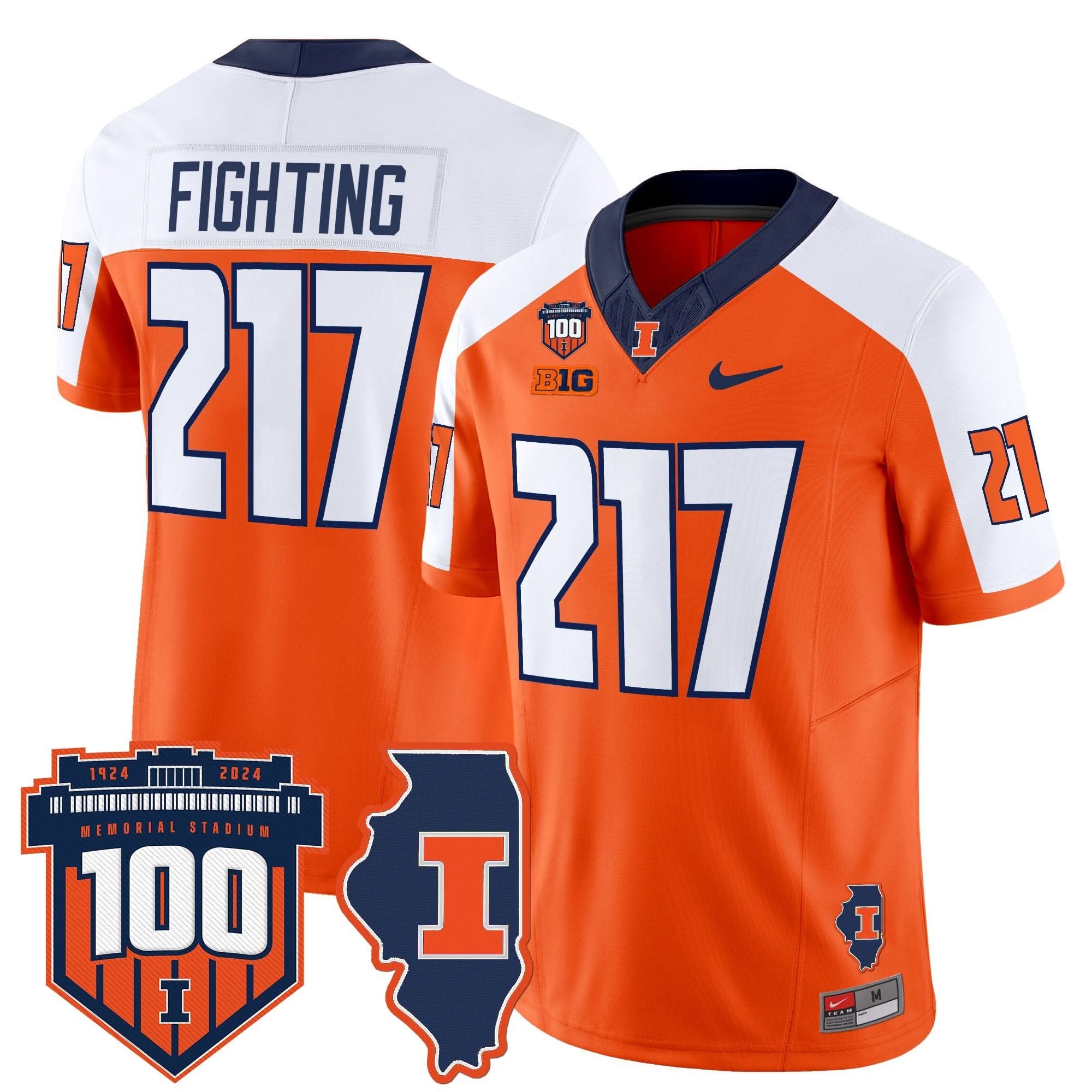 Illinois Fighting Illini 100th Memorial Stadium Patch Vapor Limited Jersey - All Stitched - Image 12