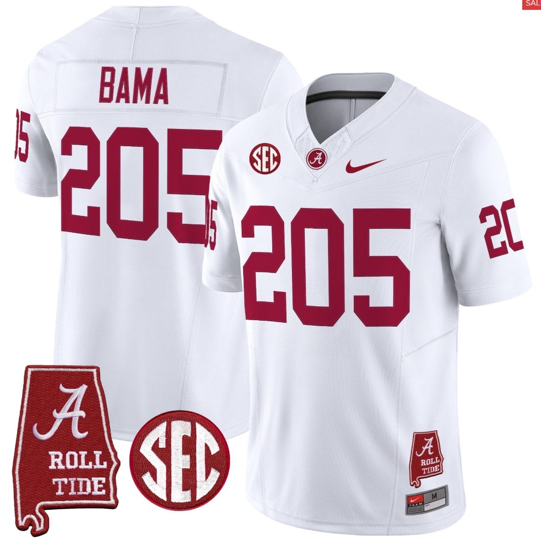 Alternative view of Bama Jersey #205 Alabama Crimson Throwback Alabama Map Stitched