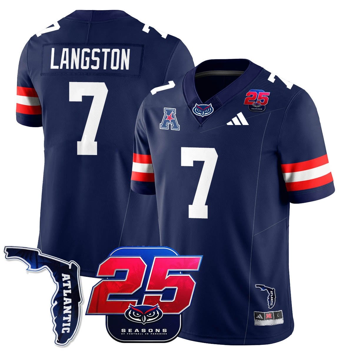 Alternative view of Bryce Langston Jersey #7 Florida Atlantic Football 25th Season Stitched
