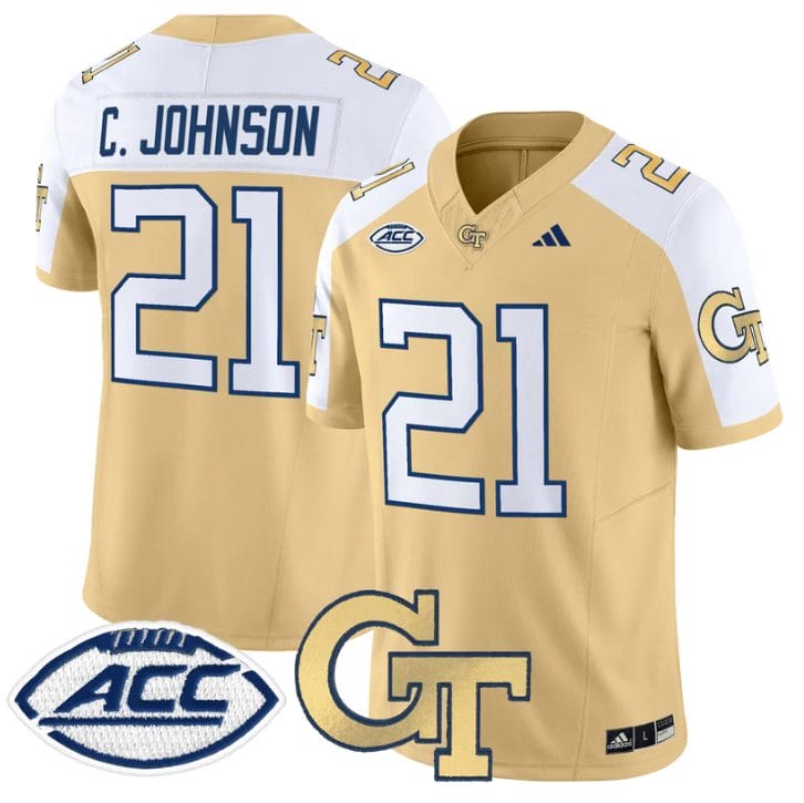 Alternative view of Calvin Johnson Jersey #21 Georgia Tech Yellow Jackets 2025 Stitched