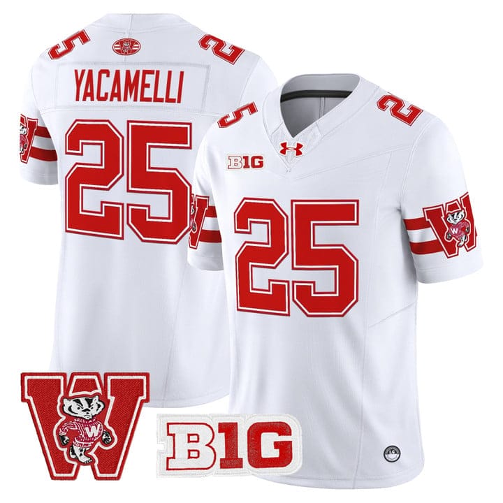 Alternative view of Cade Yacamelli Jersey #25 Wisconsin Badgers Throwback Stitched
