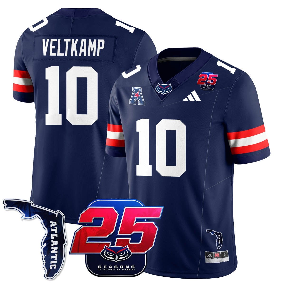 Alternative view of Caden Veltkamp Jersey #10 Florida Atlantic Football 25th Season Stitched