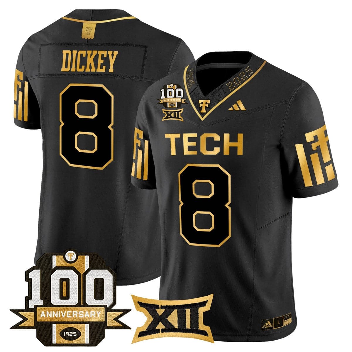 Alternative view of Cameron Dickey Jersey #8 Texas Tech 2025 100th Anniversary Stitched