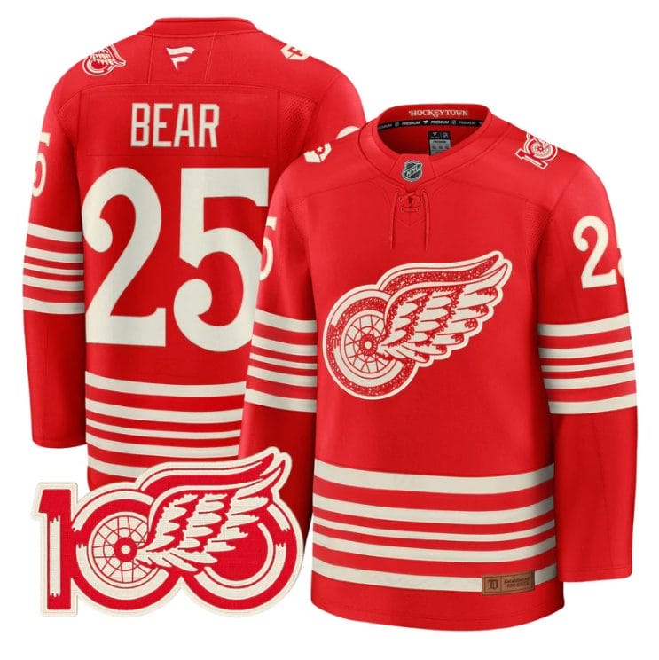 Carter Bear Jersey #25 Detroit Red Wings Centennial Season Premium Stitched