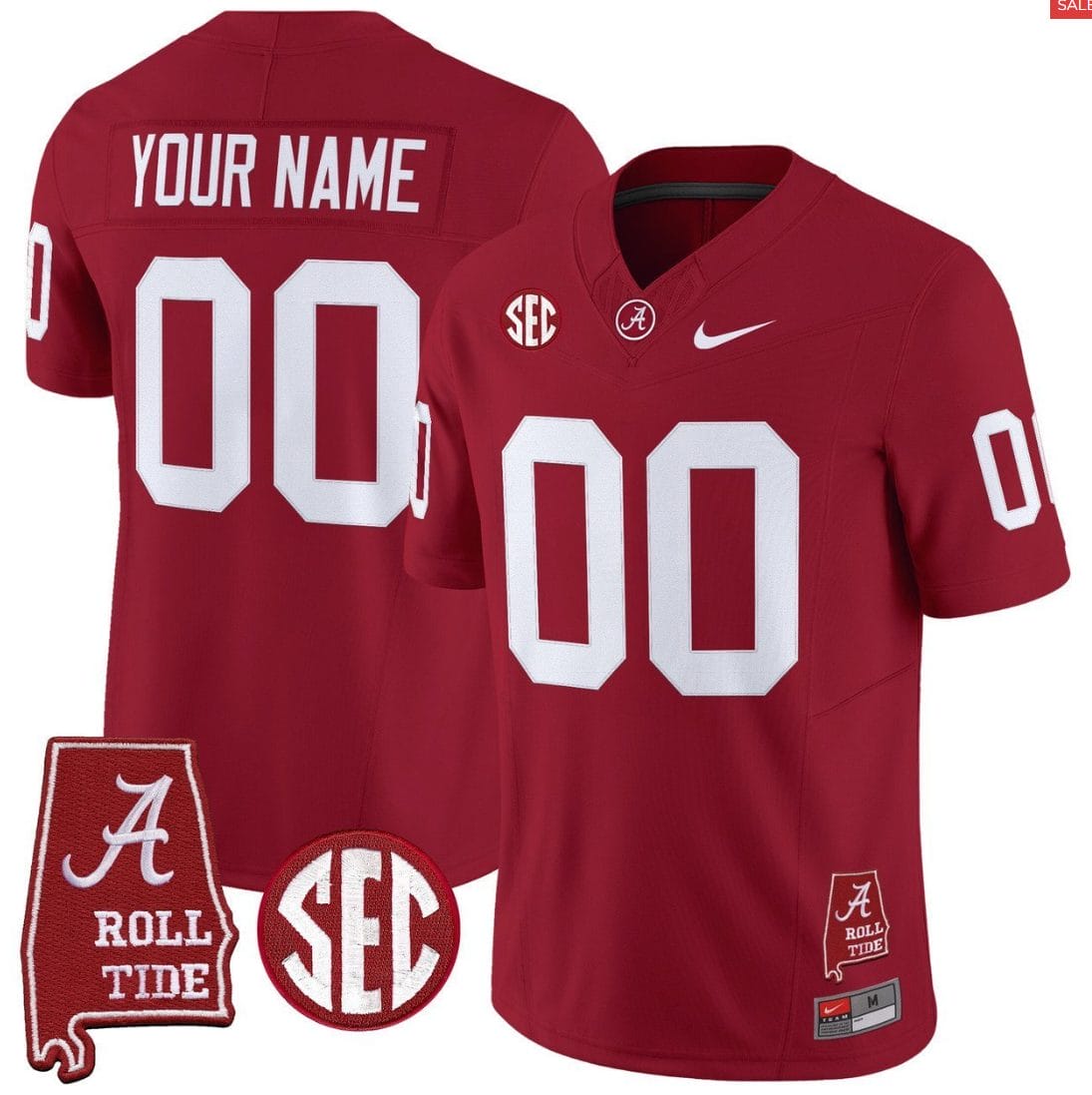 Custom Alabama Crimson Jersey Throwback Alabama Map Stitched - Image 4