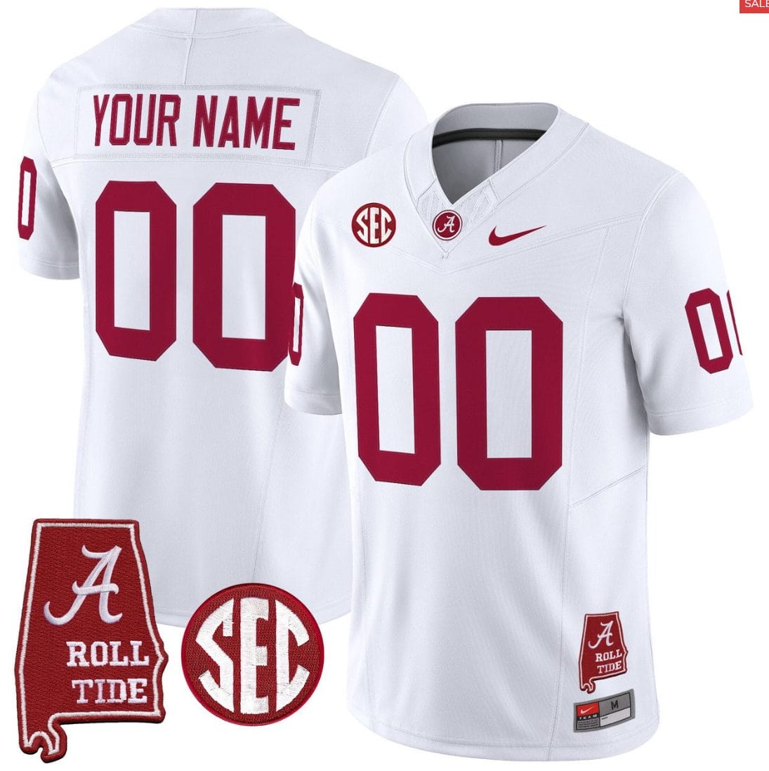 Alternative view of Custom Alabama Crimson Jersey Throwback Alabama Map Stitched