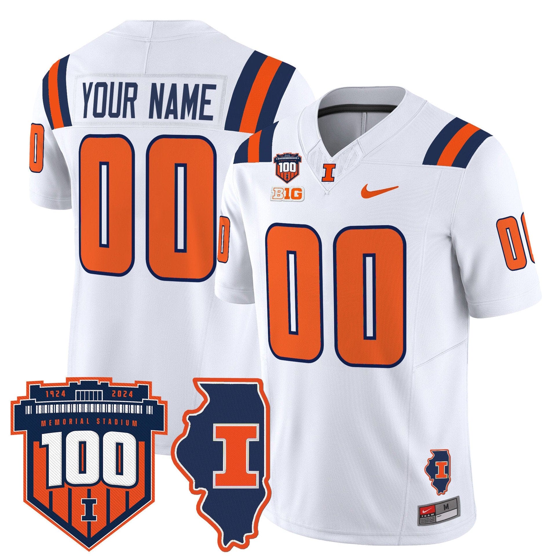Alternative view of Custom Illinois Fighting Jersey Name, Number 100th Memorial Stadium
