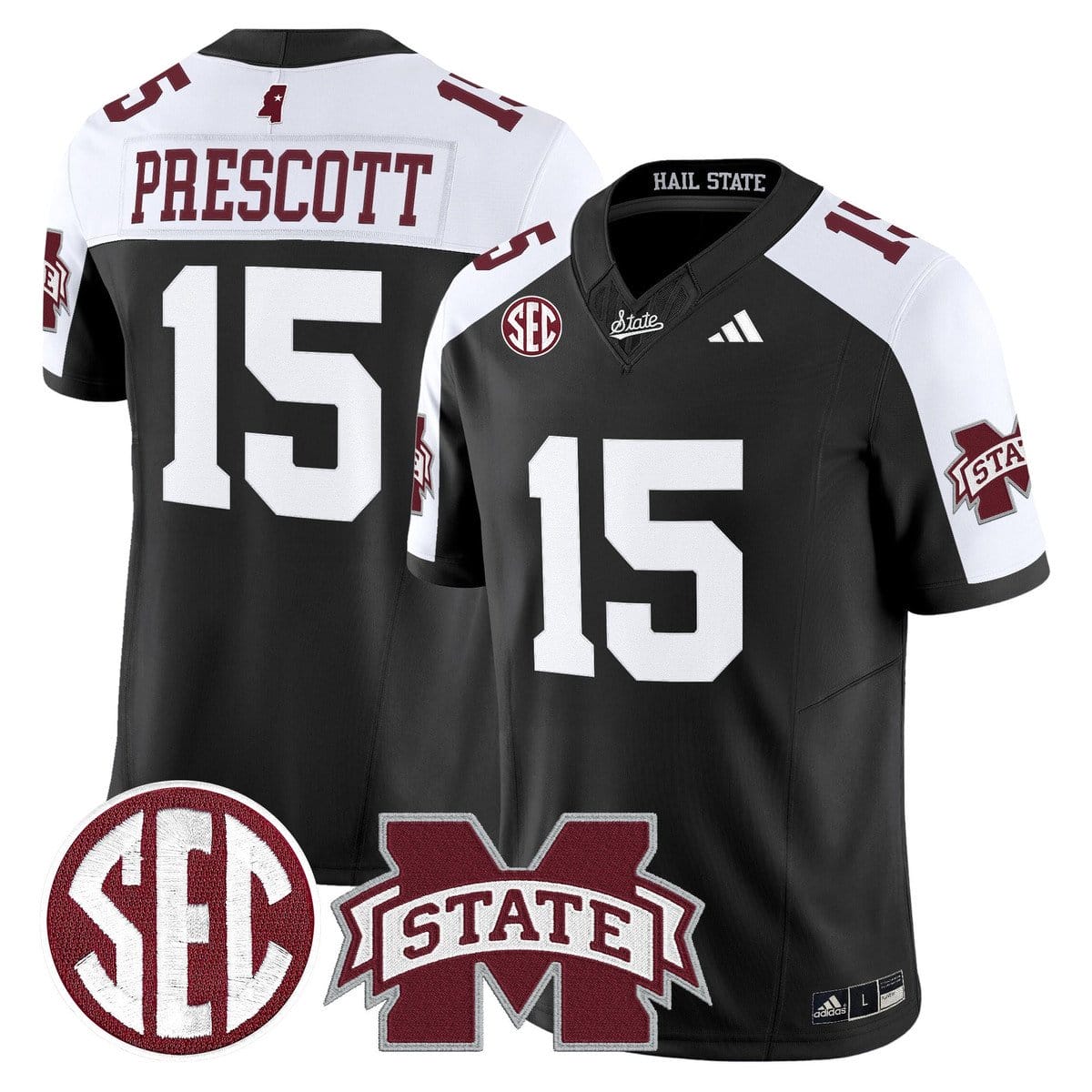 Dak Prescott Jersey #15 Mississippi State Bulldogs Dark Mode Stitched - Image 3