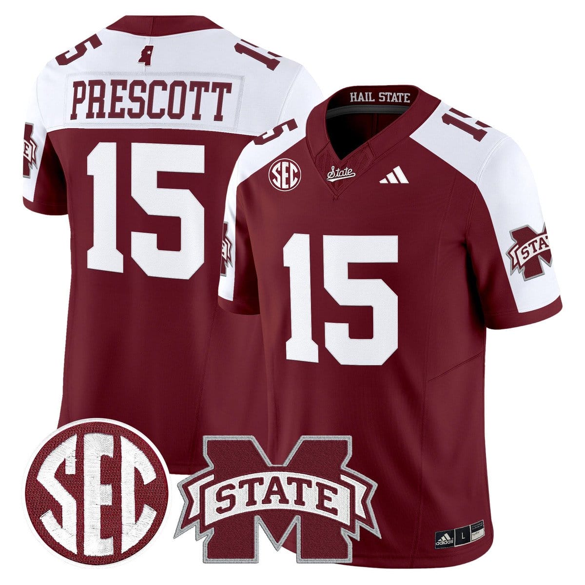 Dak Prescott Jersey #15 Mississippi State Bulldogs Dark Mode Stitched - Image 4