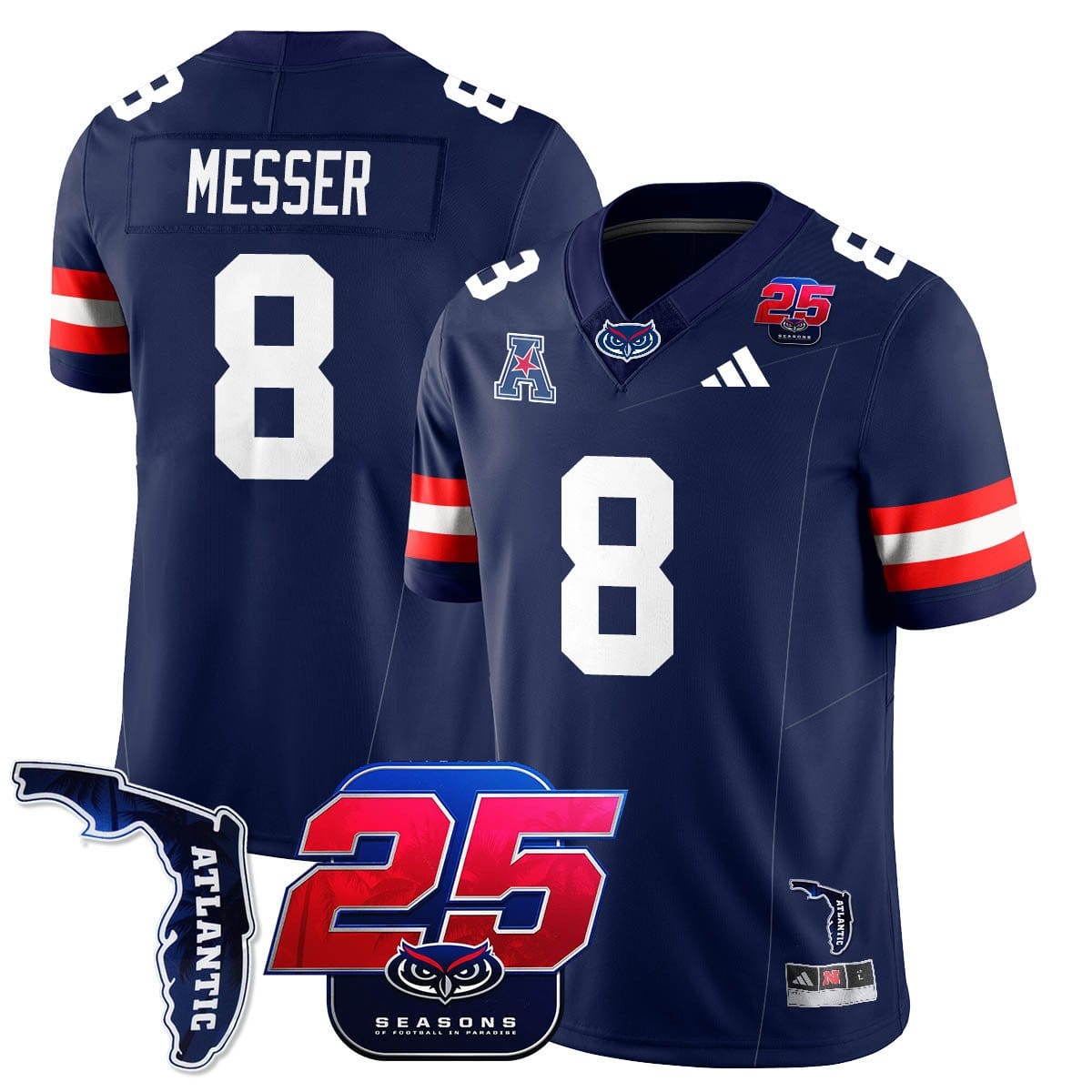 Alternative view of Easton Messer Jersey #8 Florida Atlantic Football 25th Season Stitched