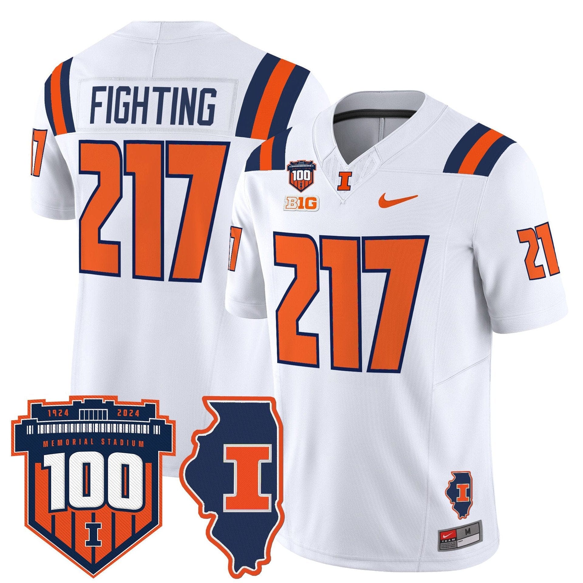 Alternative view of Fighting Jersey #217 Illinois Fighting 100th Memorial Stadium