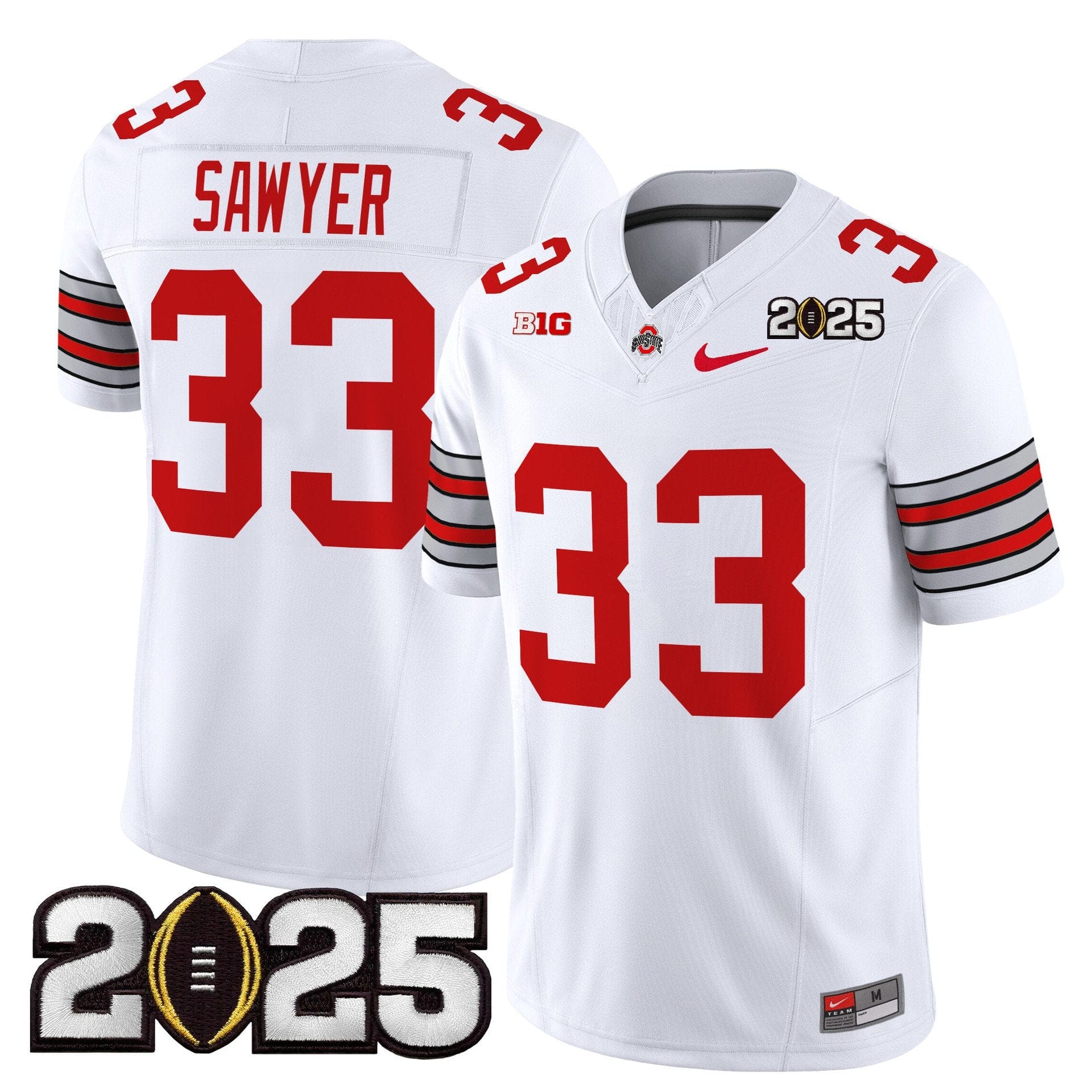 Alternative view of Jack Sawyer Jersey #33 Ohio State Heritage Stripe 2025 CFP Final Stitched