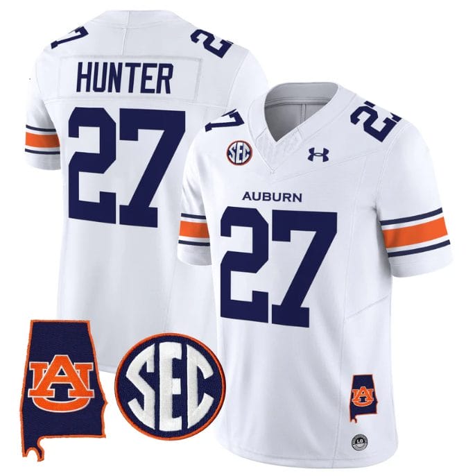 Alternative view of Jarquez Hunter Jersey #27 Auburn Tigers 2025 Alabama Patch Stitched