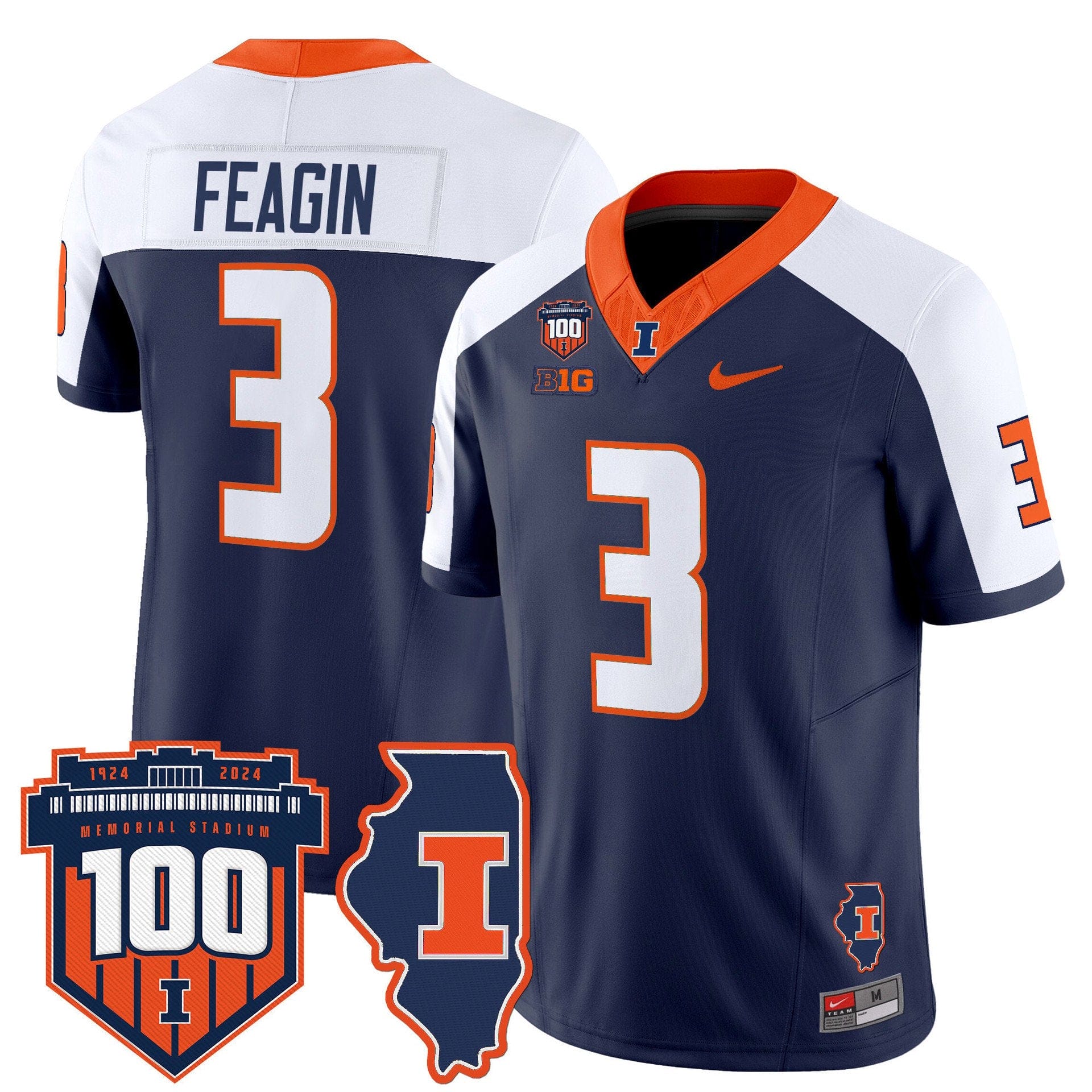 Kaden Feagin Jersey #3 Illinois Fighting 100th Memorial Stadium