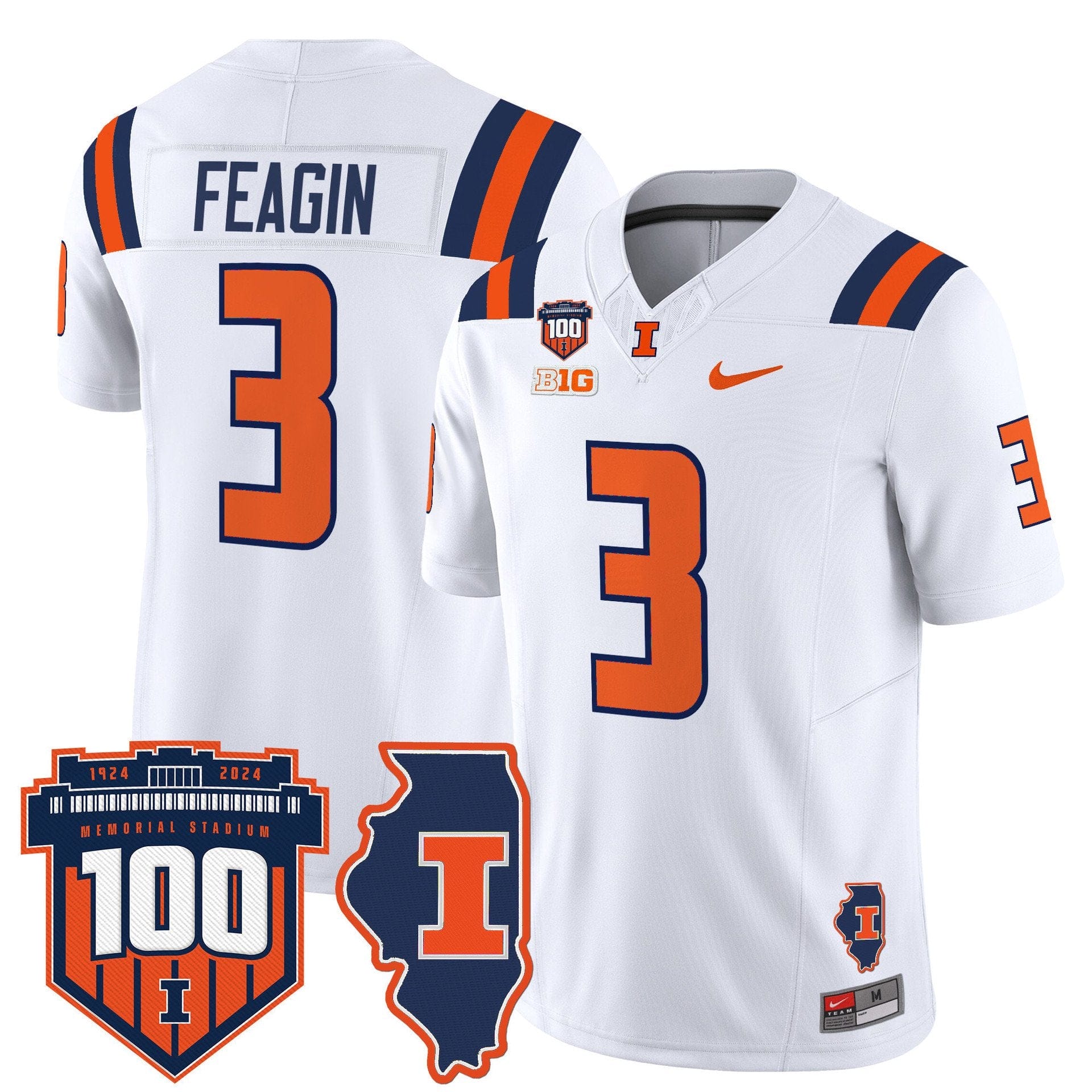 Alternative view of Kaden Feagin Jersey #3 Illinois Fighting 100th Memorial Stadium