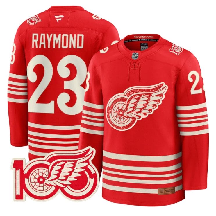 Lucas Raymond Jersey #23 Detroit Red Wings Centennial Season Premium Stitched