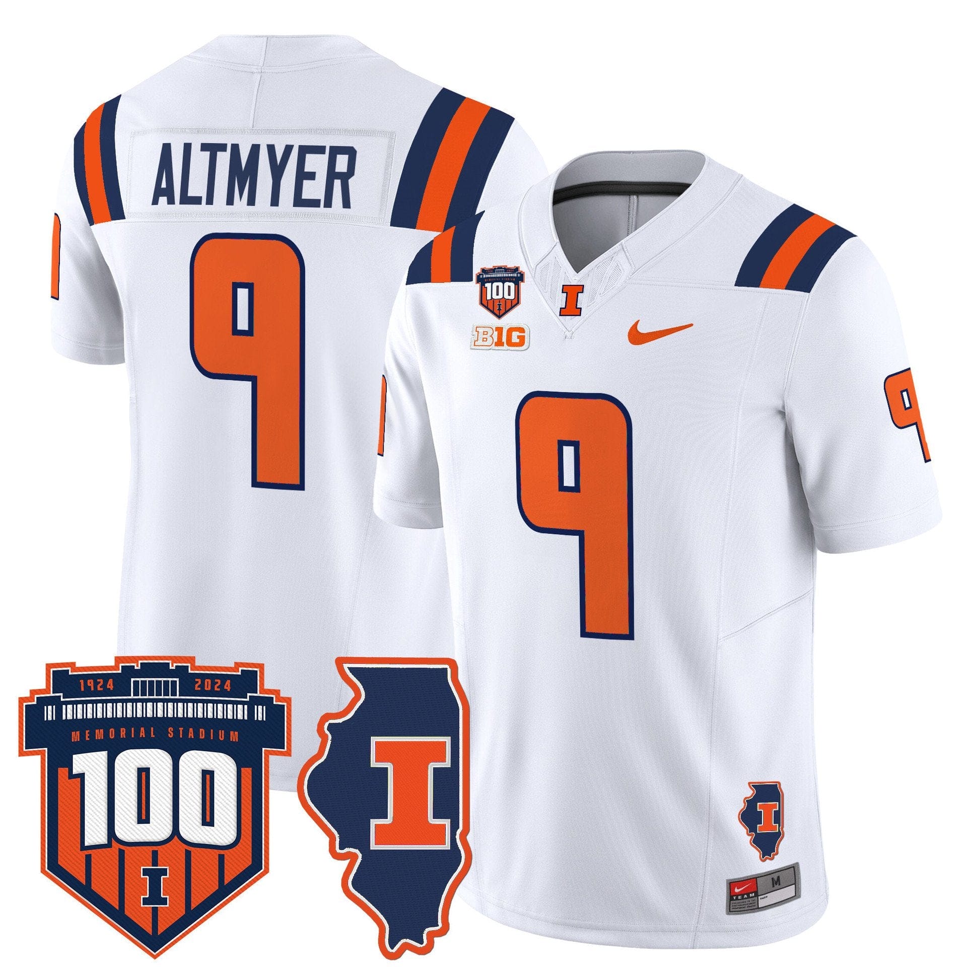 Alternative view of Luke Altmyer Jersey #9 Illinois Fighting 100th Memorial Stadium