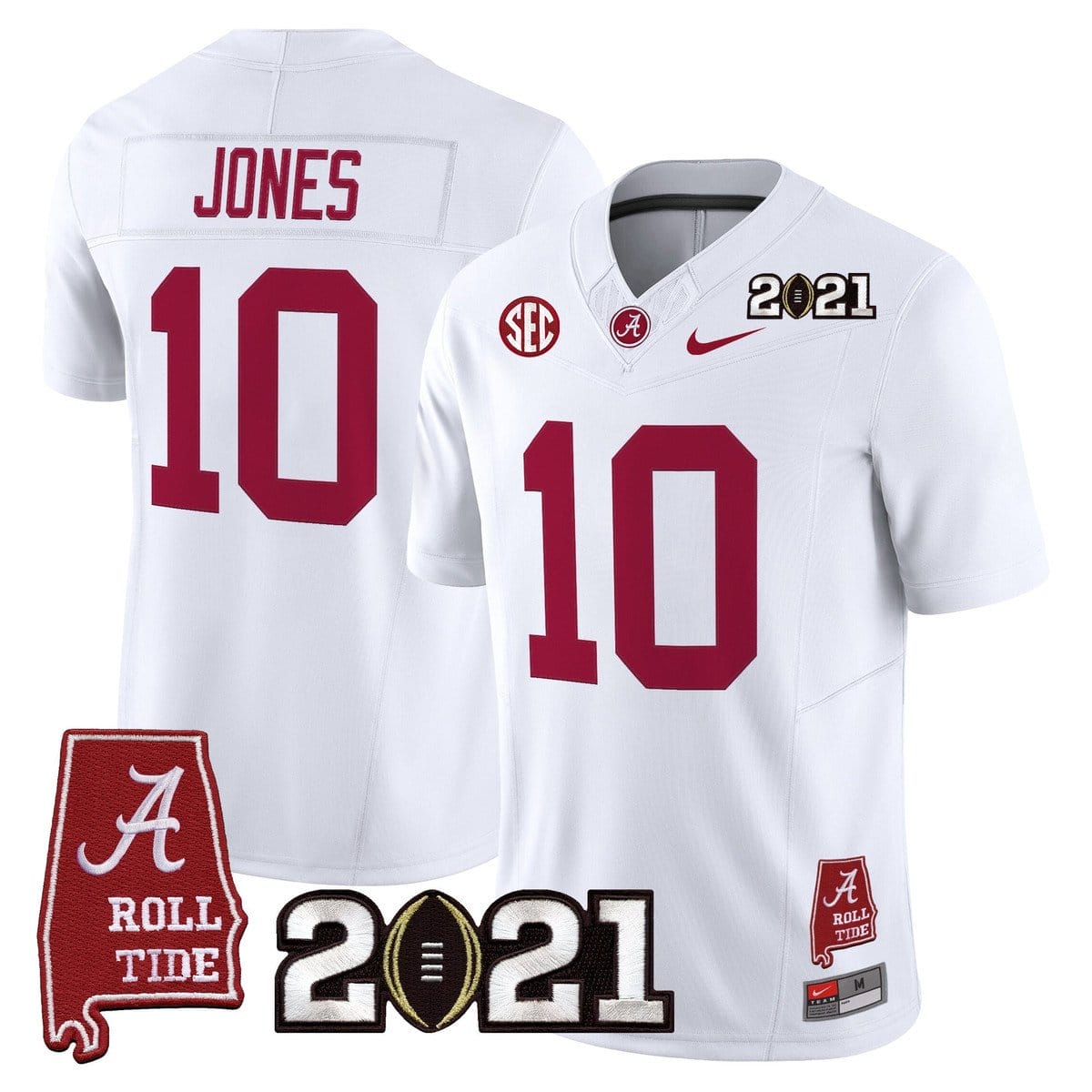 Alternative view of Mac Jones Jersey #10 Alabama 2021 CFP Championship Alabama Map