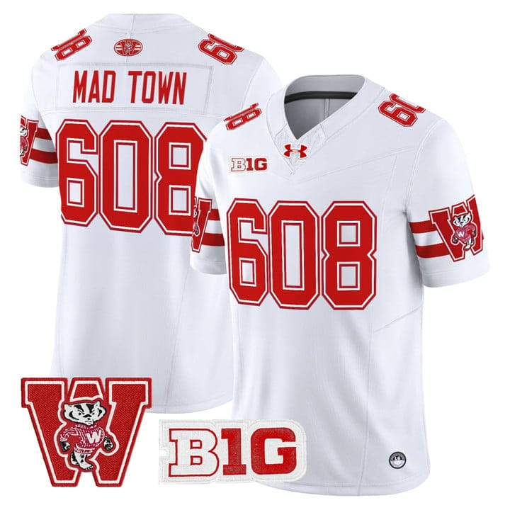 Alternative view of Mad Town Jersey #608 Wisconsin Badgers Throwback Stitched