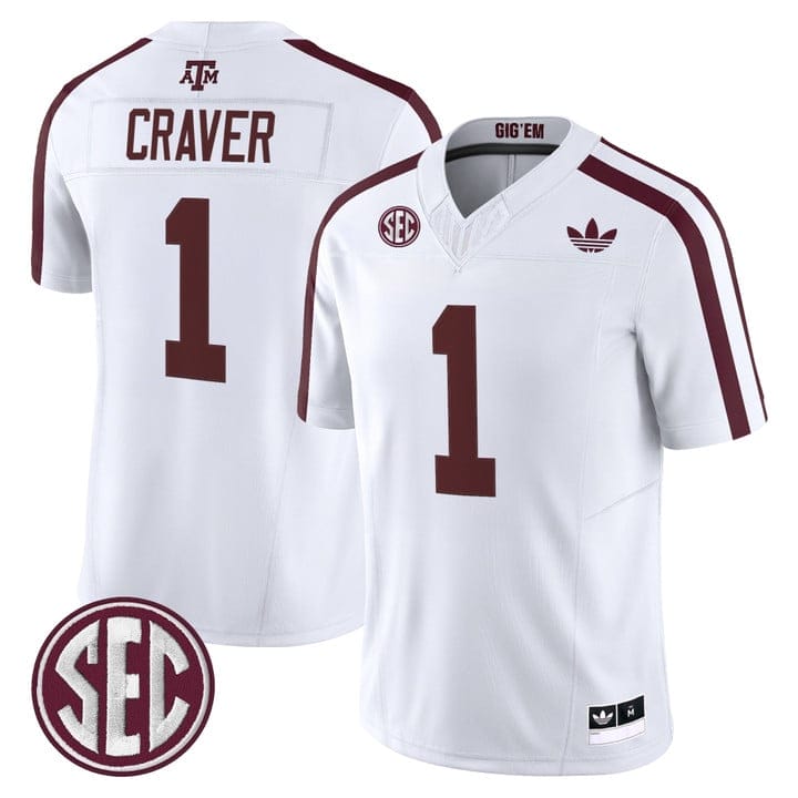 Alternative view of Mario Craver Jersey #1 Texas A&M Aggies 2025 Vapor V2 Stitched