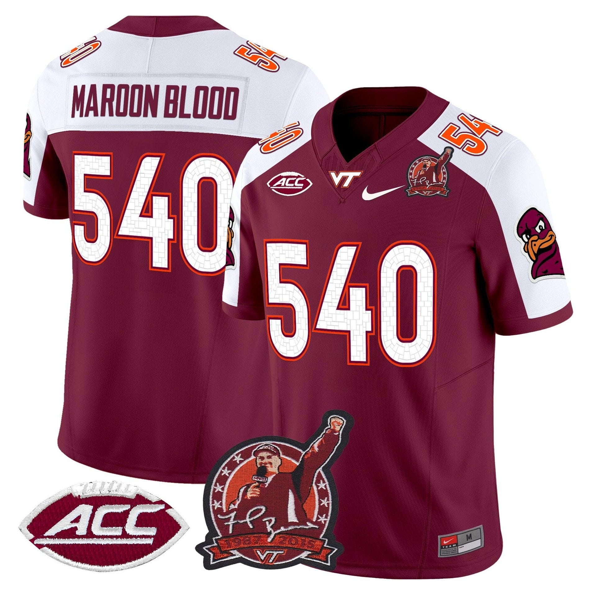Alternative view of Maroon Blood Jersey #540 Virginia Tech Hokies Coach Frank Beamer 2025