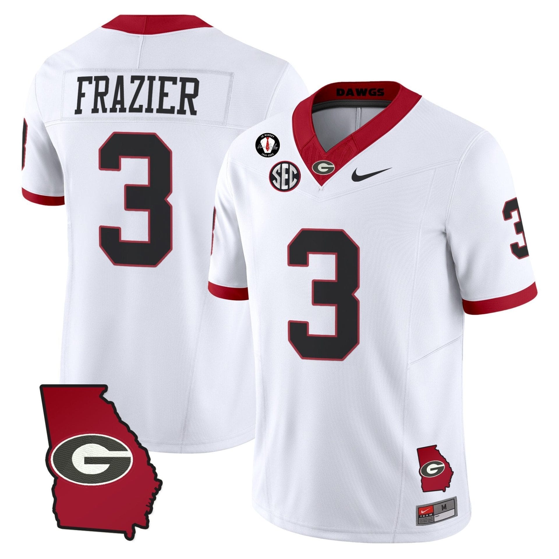 Alternative view of Nate Frazier Jersey #3 Georgia Bulldogs 2025 Georgia Map, Vince Dooley Stitched