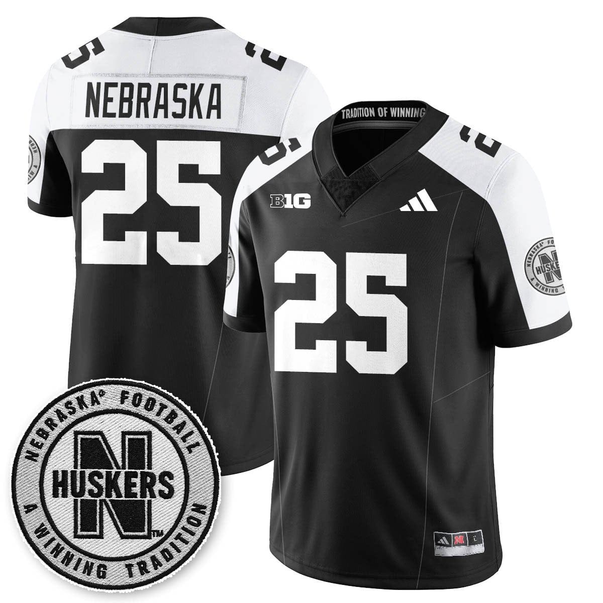Alternative view of Nebraska Jersey #25 Nebraska Football 2025 Blackout Stitched