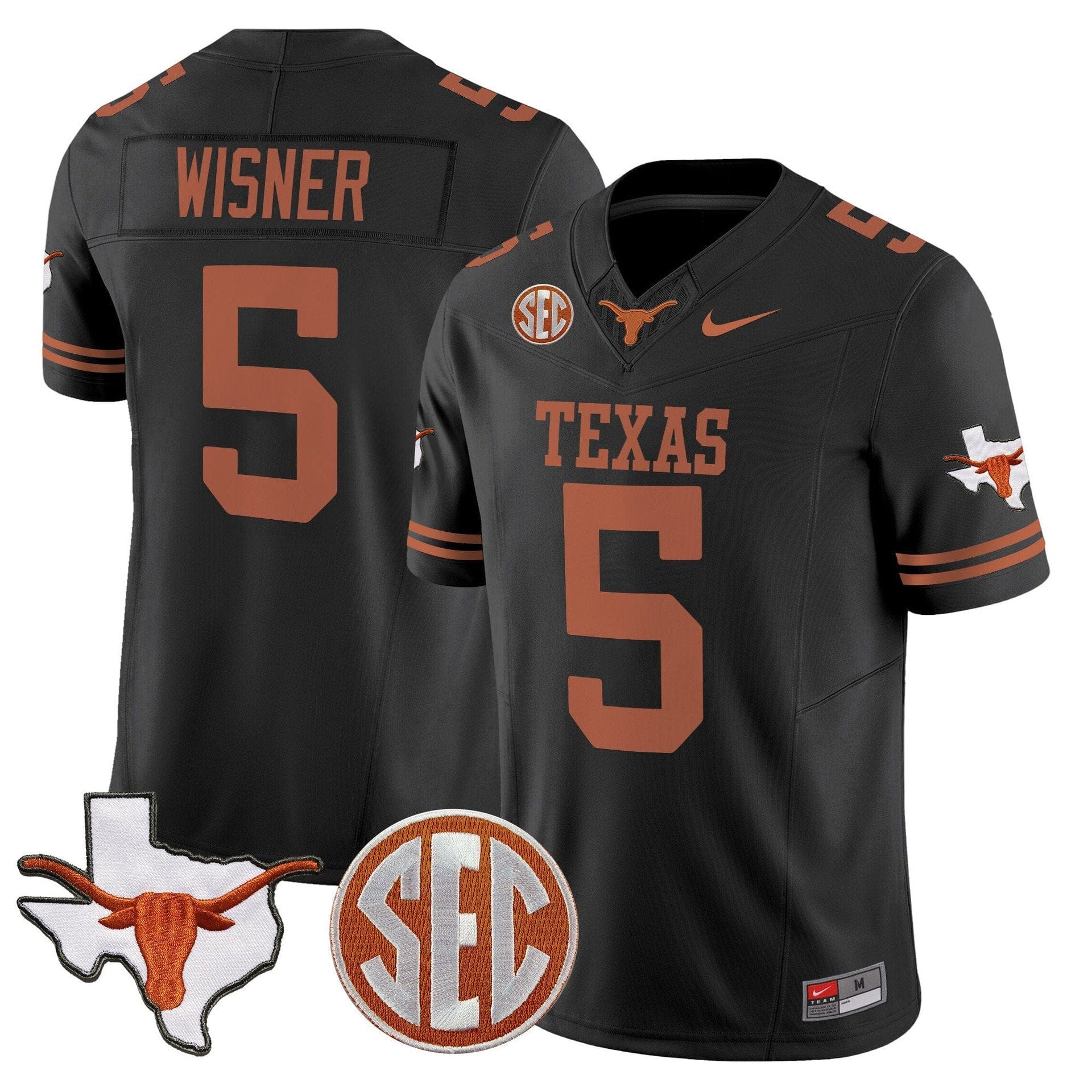 Quintrevion Wisner Jersey #5 Texas Longhorns 2025 State Map SEC Patch
