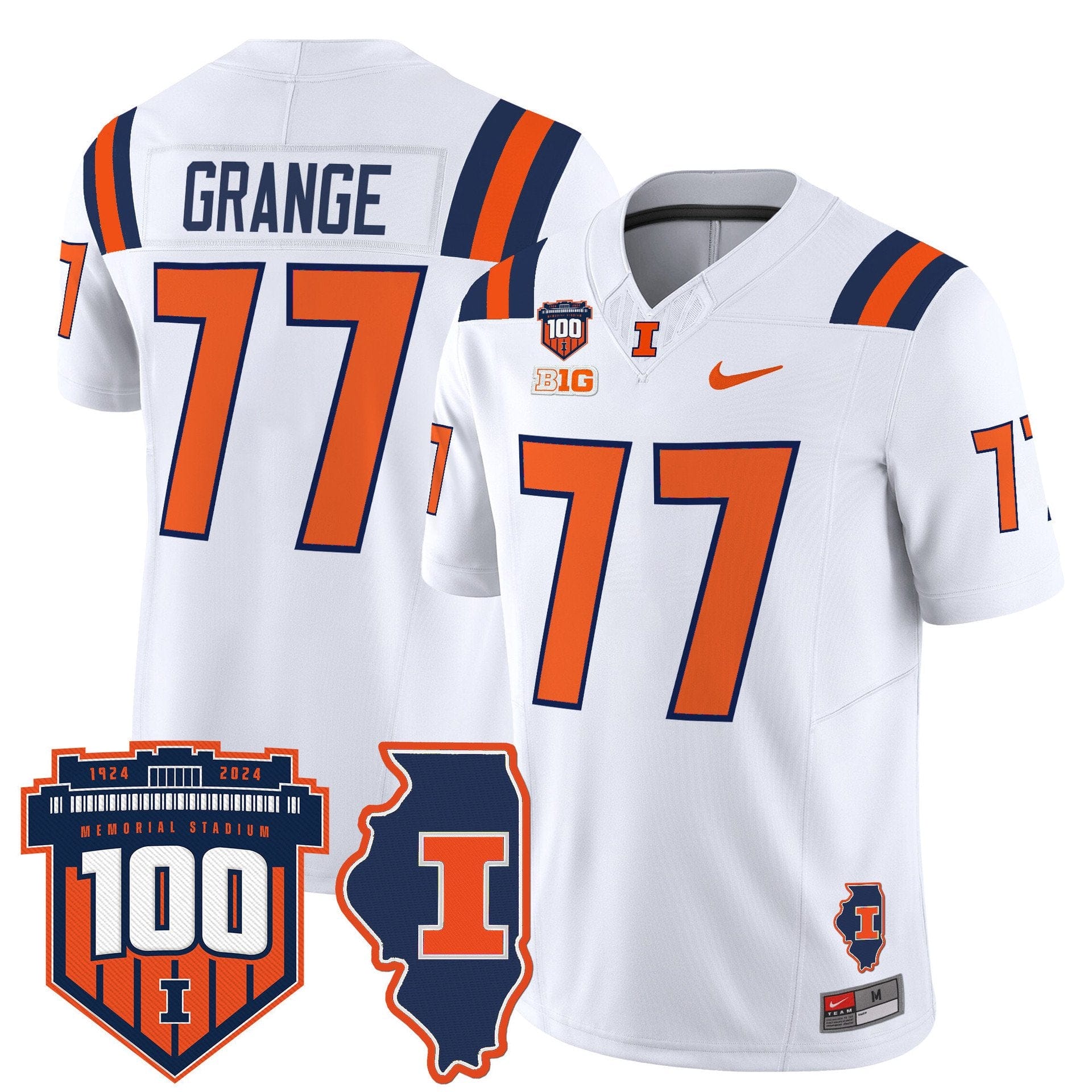 Alternative view of Red Grange Jersey #77 Illinois Fighting 100th Memorial Stadium