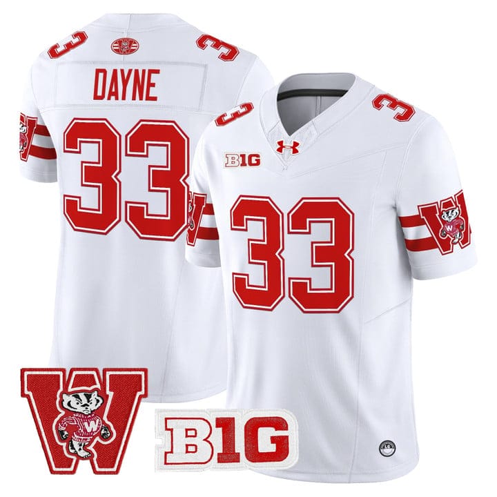 Alternative view of Ron Dayne Jersey #33 Wisconsin Badgers Throwback Stitched