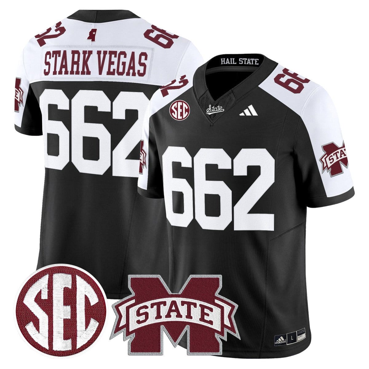 Stark Vegas Jersey #662 Mississippi State Bulldogs Dark Mode Stitched - Image 3