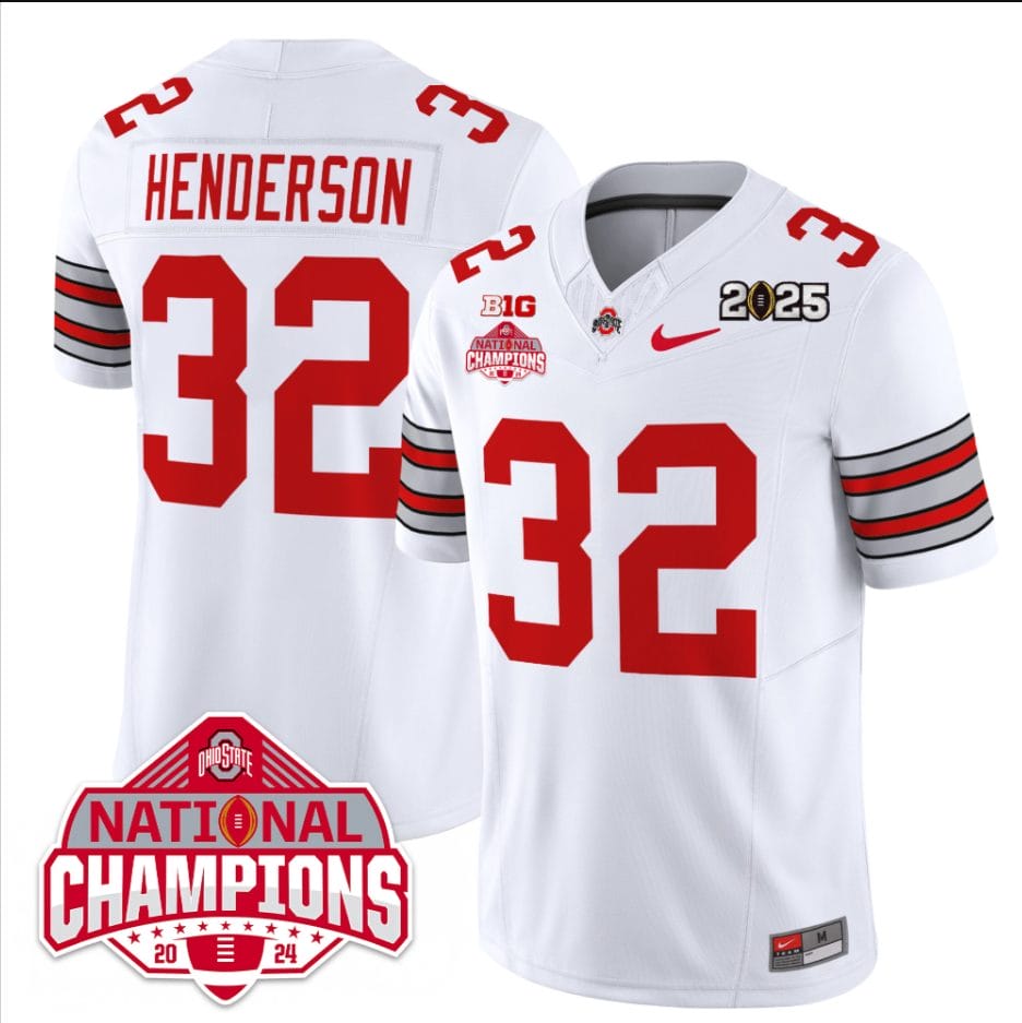 Alternative view of Treveyon Henderson Jersey #32 Ohio State 2025 CFP Patch National Champions