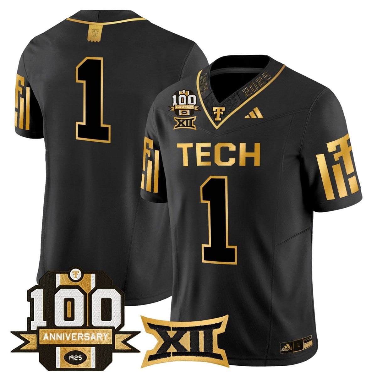 Alternative view of Team Jersey #1 Texas Tech 2025 100th Anniversary Patch Stitched Alternate