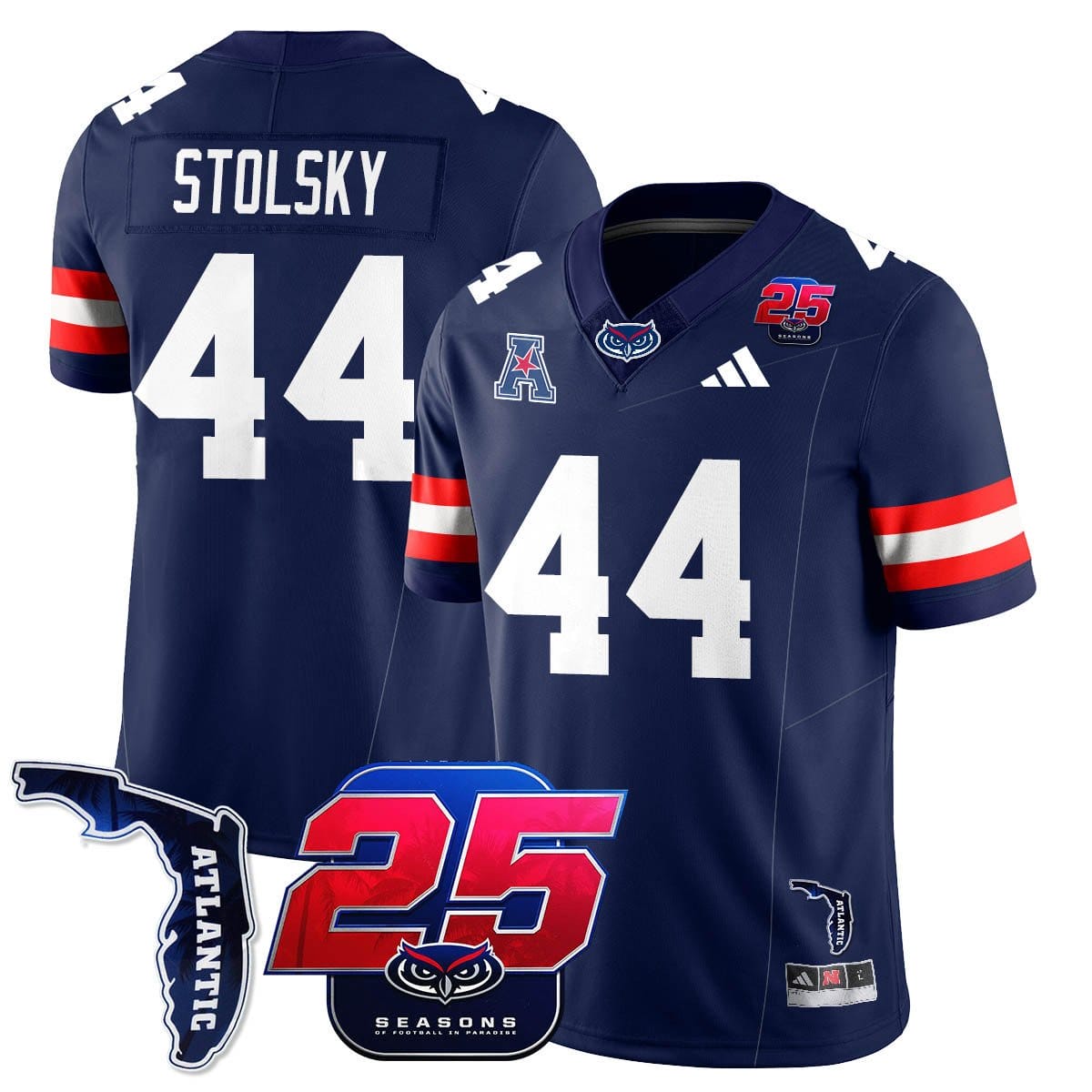 Alternative view of Tyler Stolsky Jersey #44 Florida Atlantic Football 25th Season Stitched