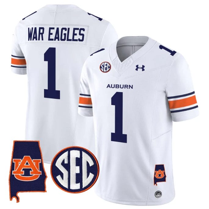 Alternative view of War Eagles Jersey #1 Auburn Tigers 2025 Alabama Patch Stitched