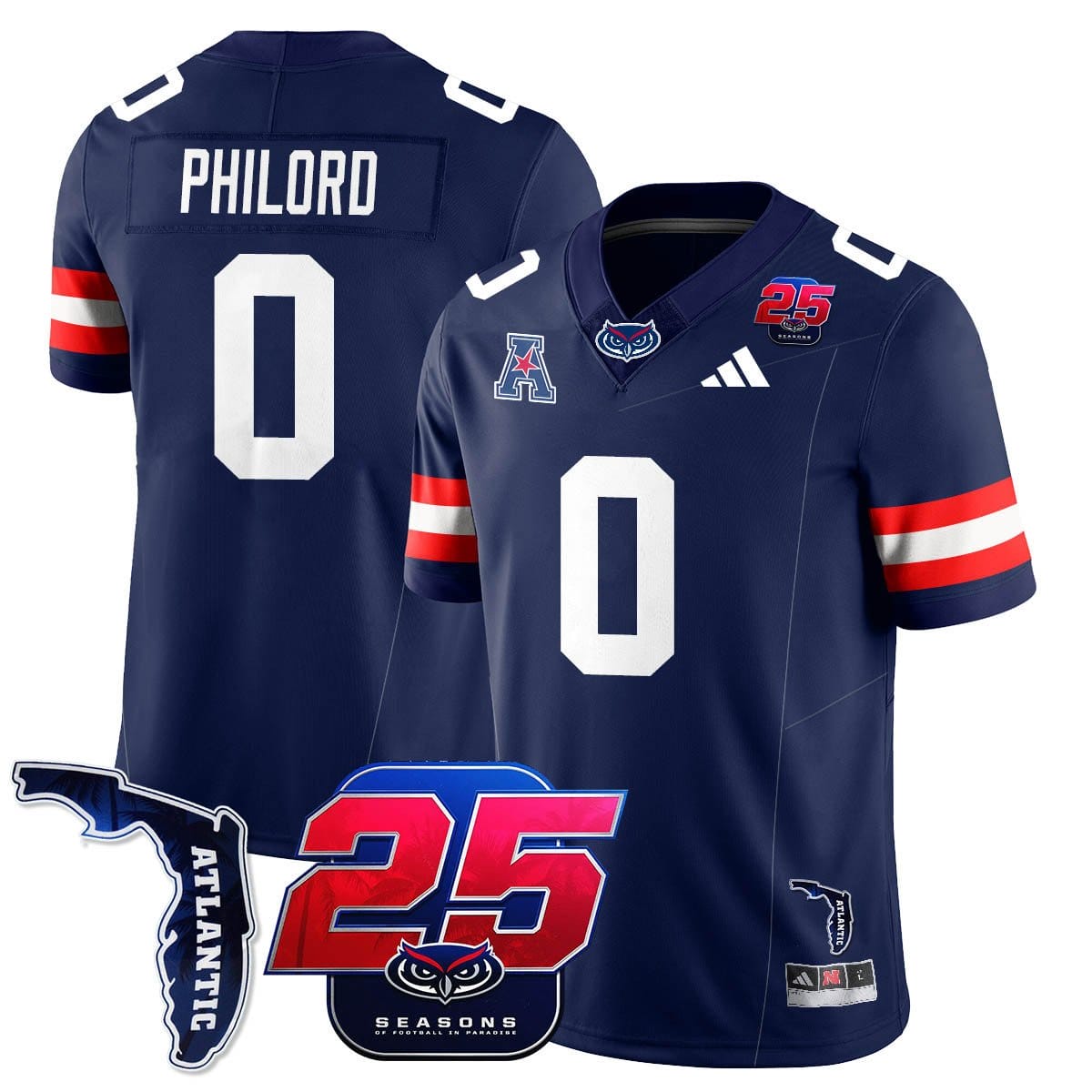Alternative view of Wendol Philord Jersey #0 Florida Atlantic Football 25th Season Stitched