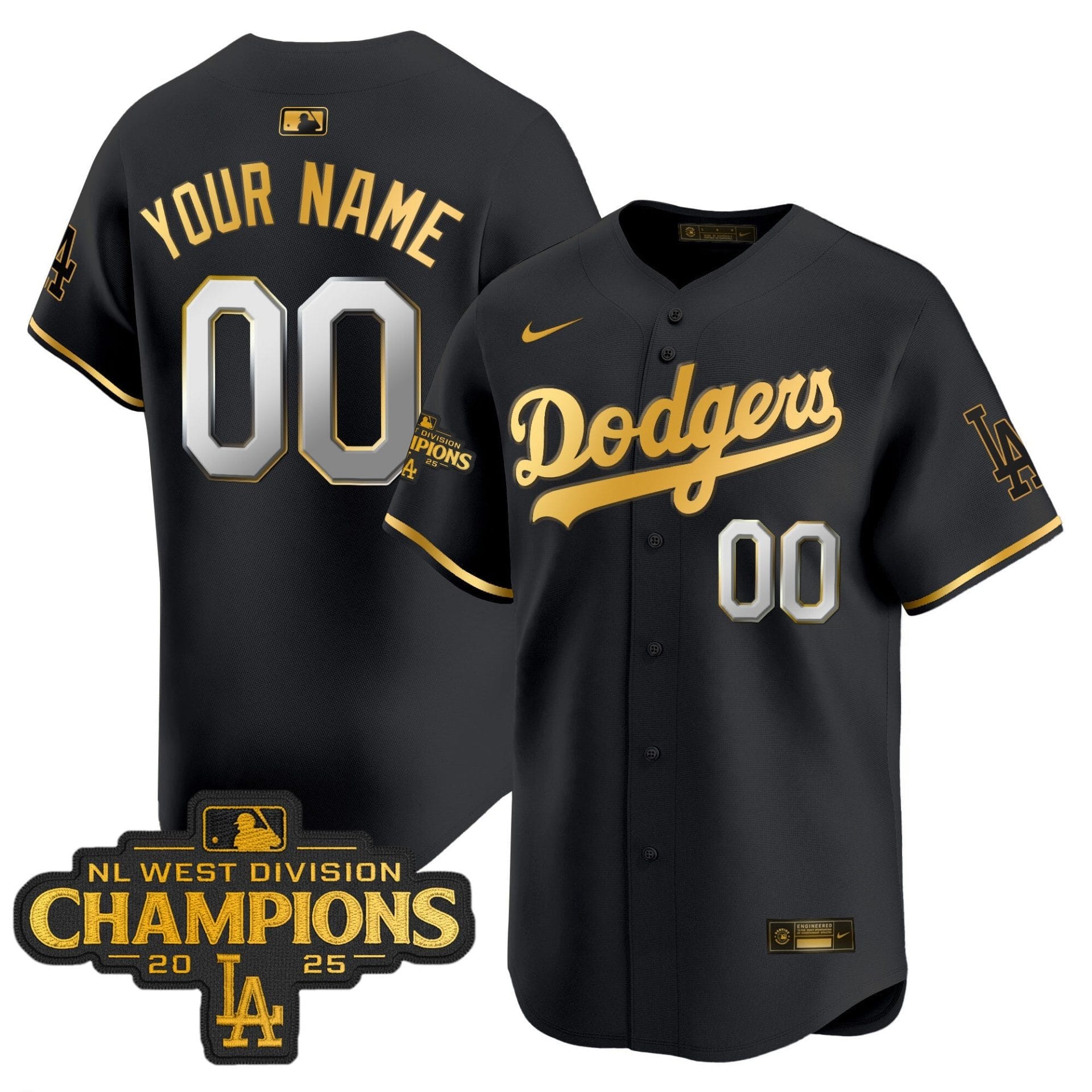 Dodgers 2025 NL West Division Champions Patch Gold Trim Vapor Premier Limited Custom Jersey - All Stitched - Image 2