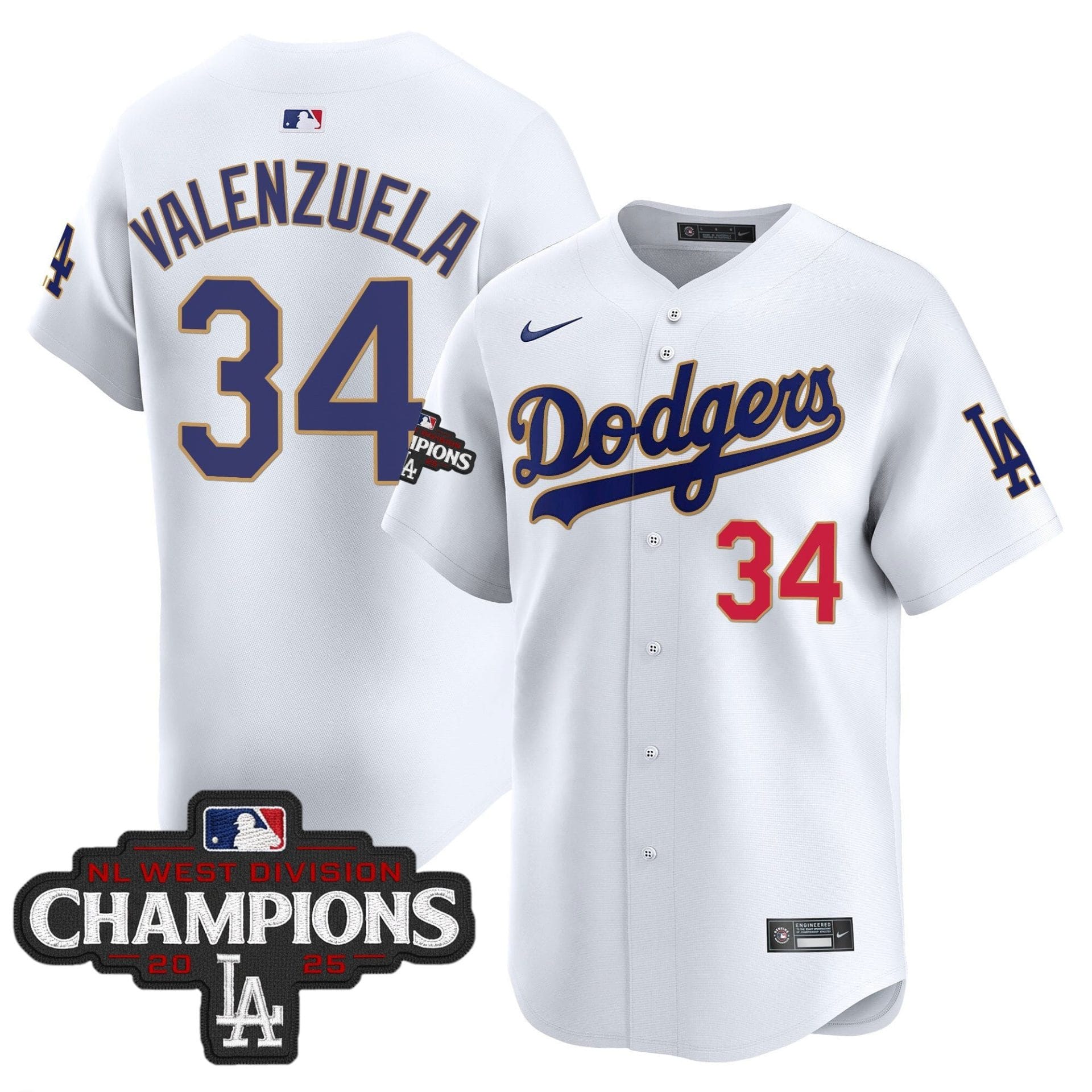 Dodgers 2025 NL West Division Champions Patch Gold Trim Vapor Premier Limited Jersey - All Stitched - Image 25