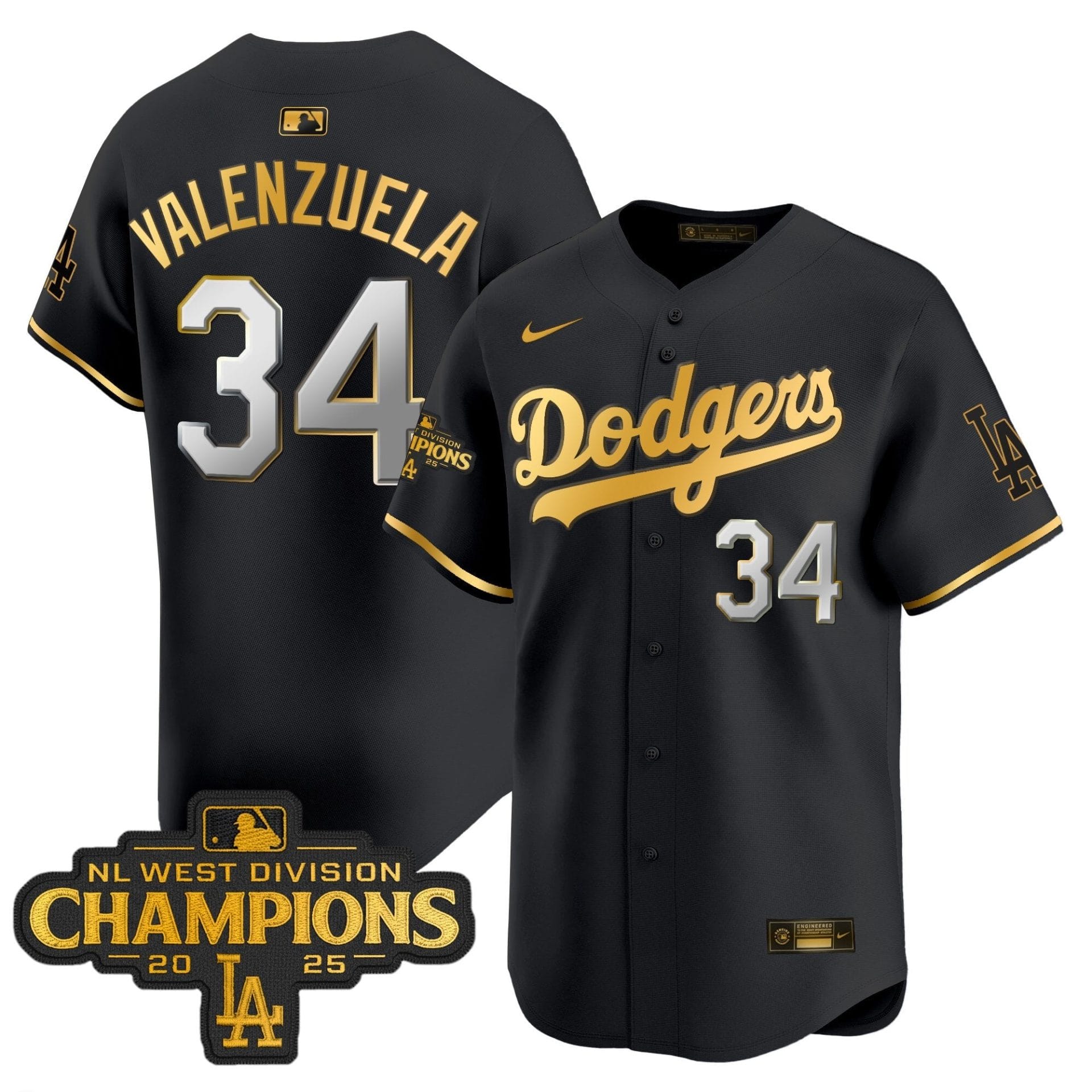 Dodgers 2025 NL West Division Champions Patch Gold Trim Vapor Premier Limited Jersey - All Stitched - Image 5