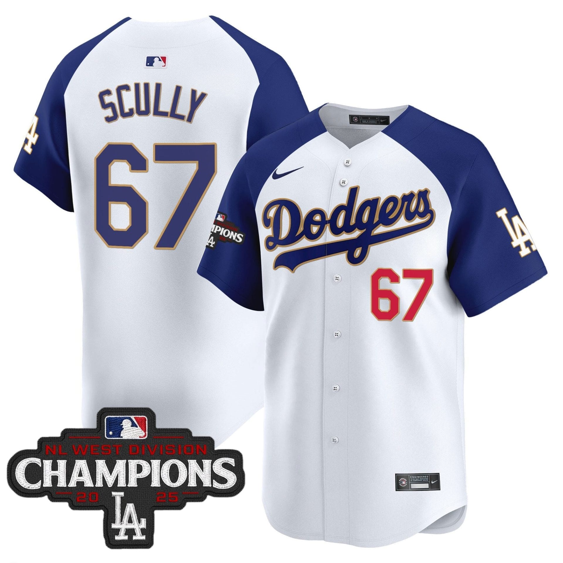 Dodgers 2025 NL West Division Champions Patch Gold Trim Vapor Premier Limited Jersey - All Stitched - Image 48