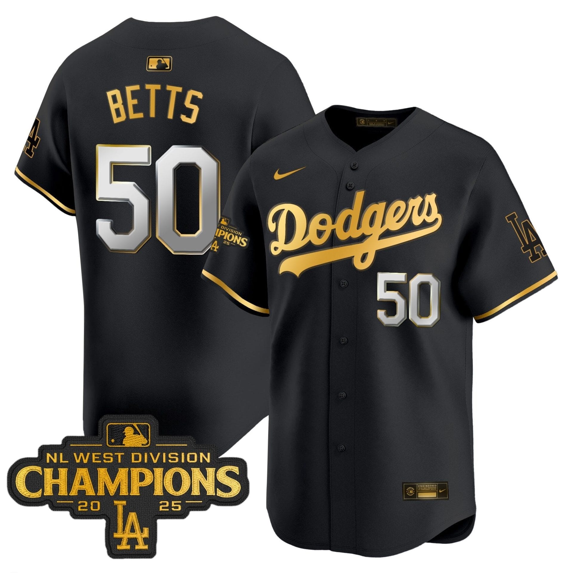 Dodgers 2025 NL West Division Champions Patch Gold Trim Vapor Premier Limited Jersey - All Stitched - Image 6