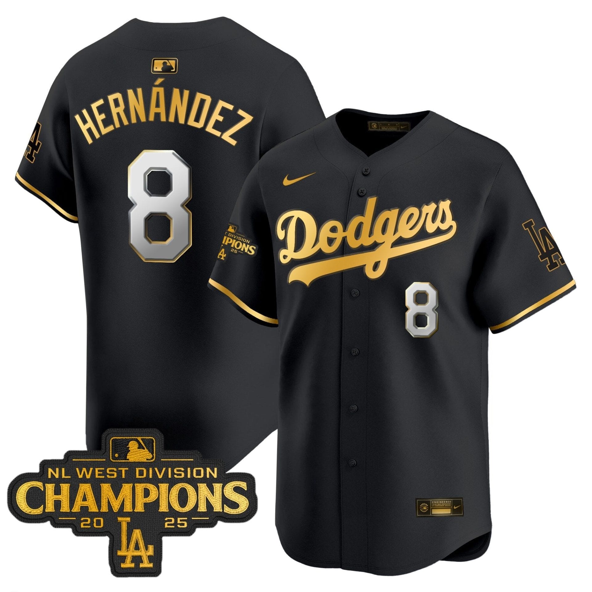 Dodgers 2025 NL West Division Champions Patch Gold Trim Vapor Premier Limited Jersey - All Stitched - Image 9