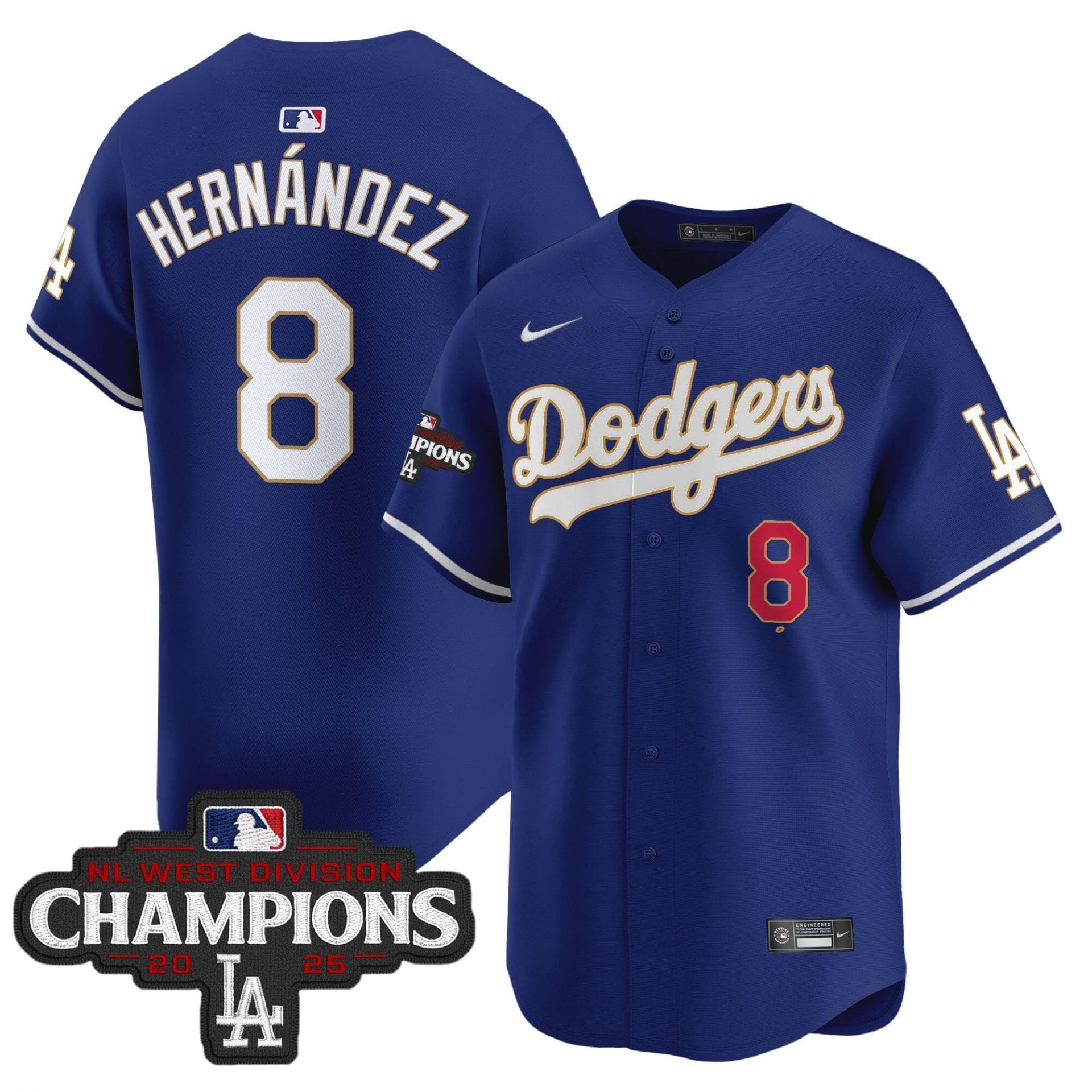 Dodgers 2025 NL West Division Champions Patch Gold Trim Vapor Premier Limited Jersey - All Stitched - Image 39