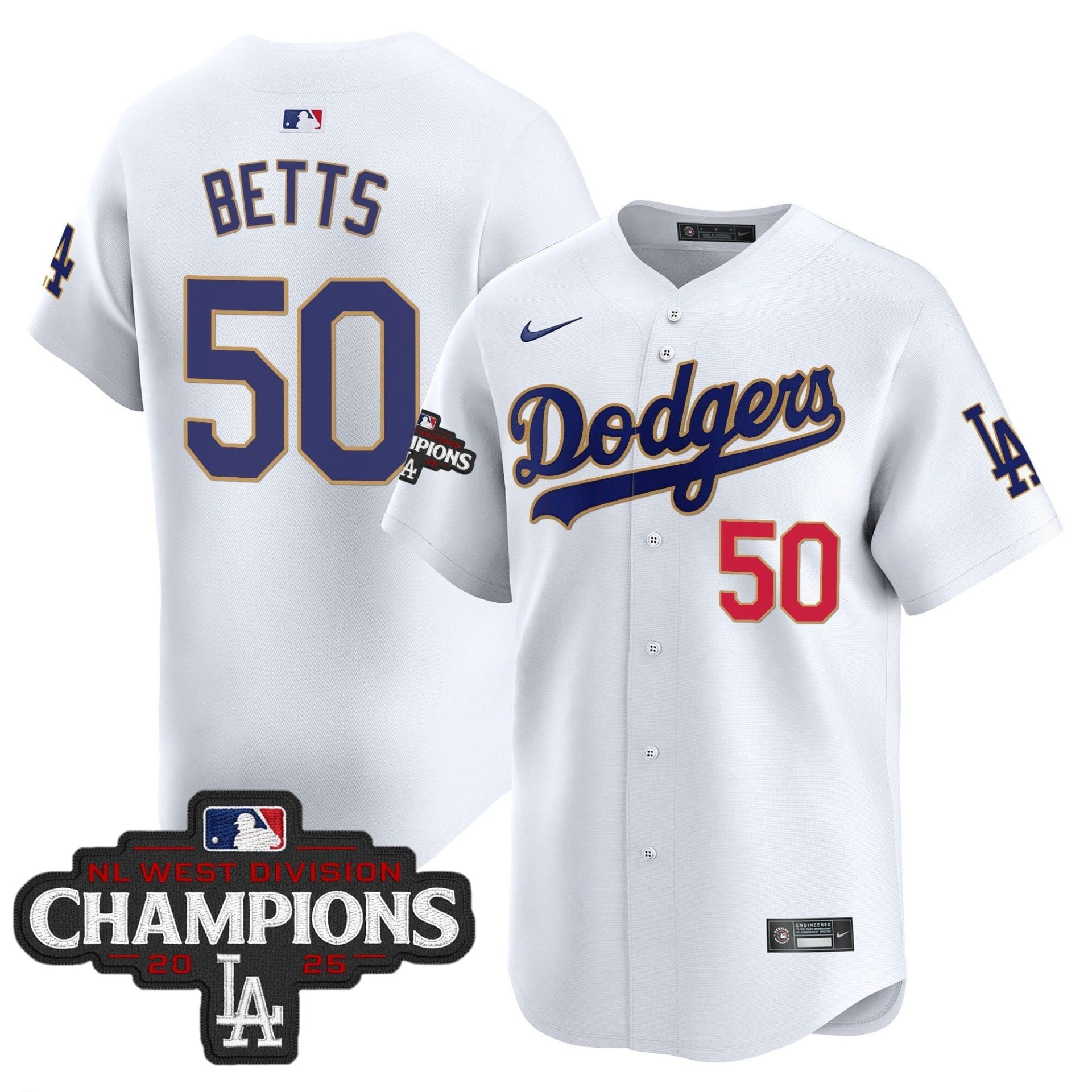 Dodgers 2025 NL West Division Champions Patch Gold Trim Vapor Premier Limited Jersey - All Stitched - Image 26